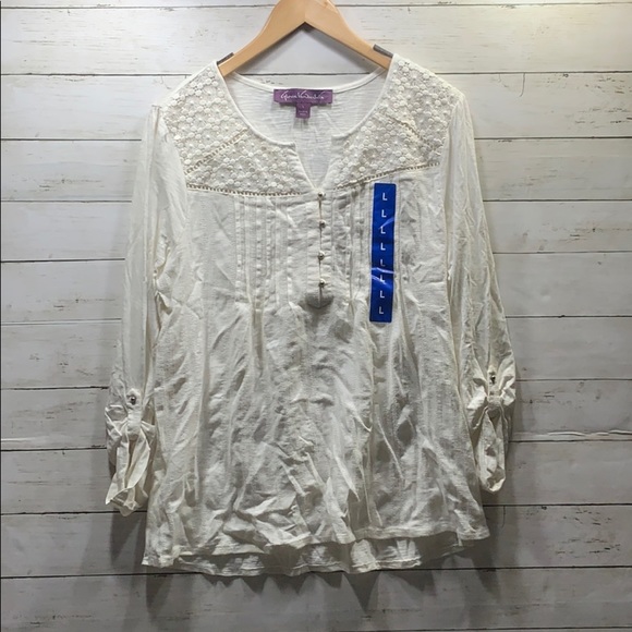 NWOT Gloria Vanderbilt White Lace blouse Sz. L - Picture 1 of 8